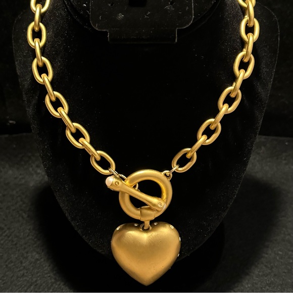 Givenchy Jewelry - Givenchy Vintage Brushed Gold Puffy Heart Toggle Necklace with Pearl and Crystal